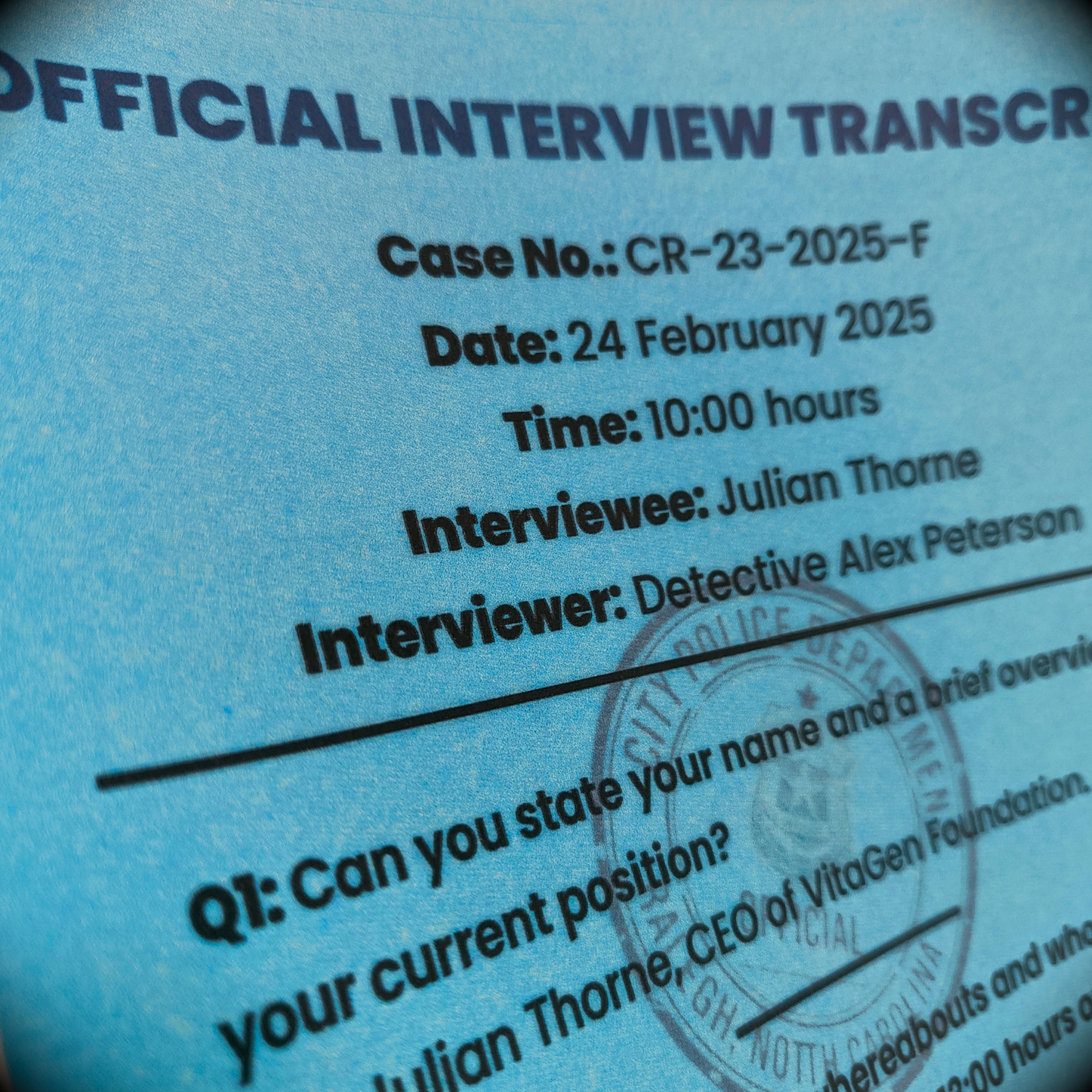 The Finch Anomaly | Corporate Cold Case Murder Mystery Case